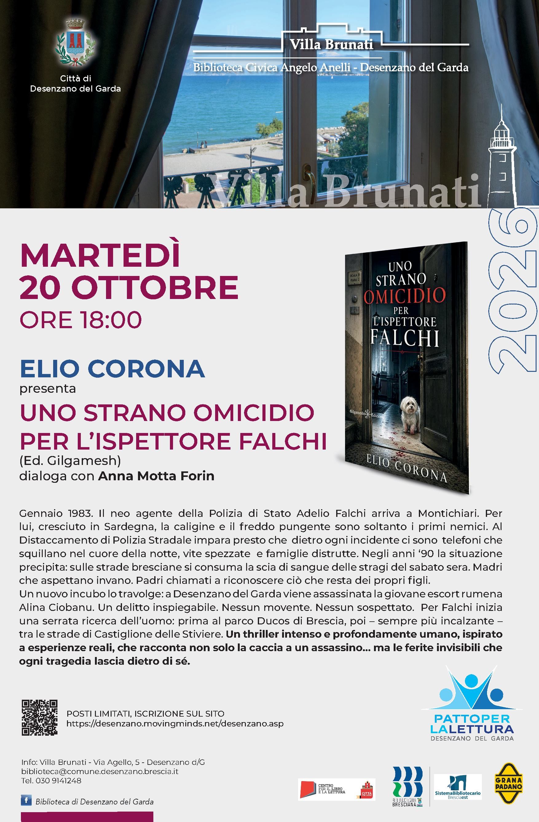 martedì 20 ottobre, ore 18:00 Elio Corona presenta il libro UNO STRANO OMICIDIO PER L'ISPETTORE FALCHI